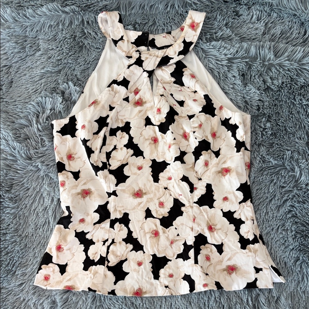 White House Black Market Sz 10 Women’s Dressy Halter Top Floral Sleeveless Zip